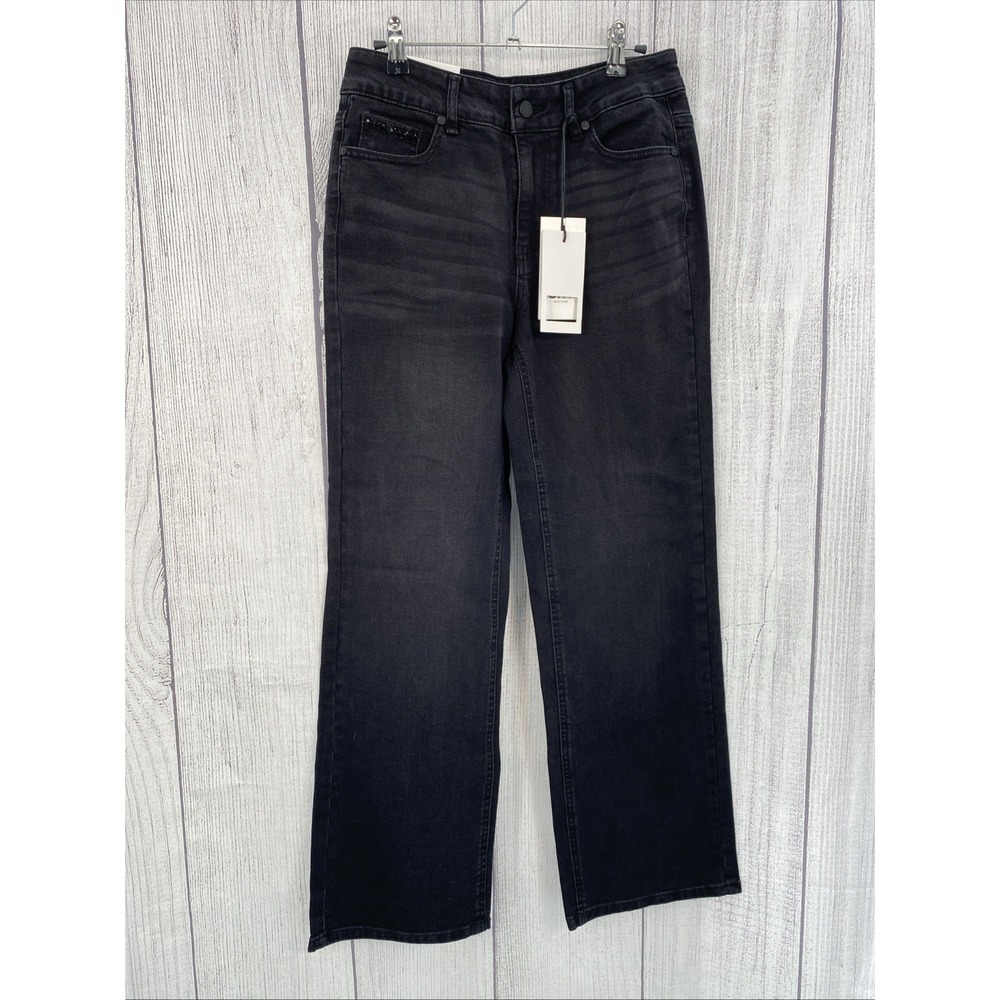 Oat New York Jeans Womens 2/26 Black Denim Straight Leg Bedazzled Pockets